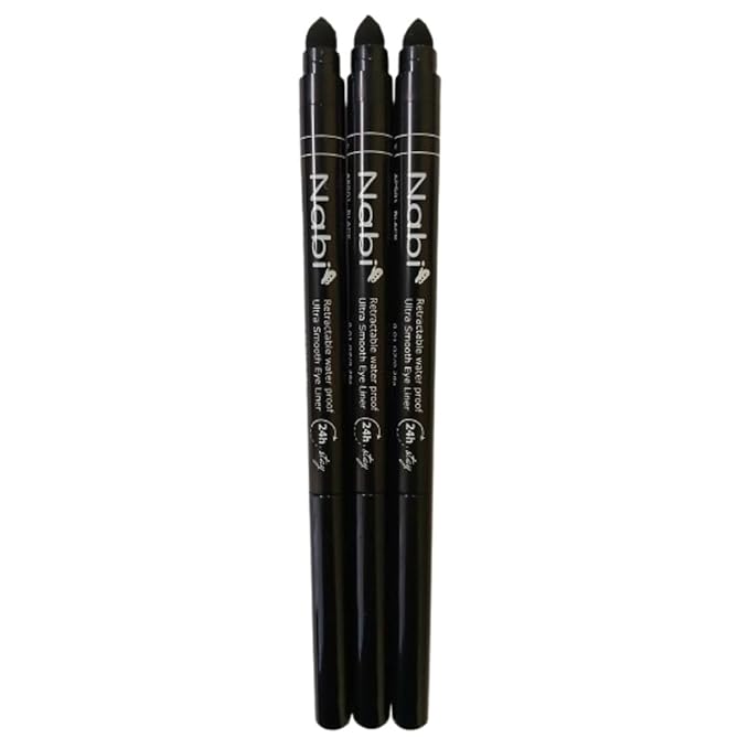 Nabi 3 Pieces Gel Glide Eyeliner Water Proof, Ultra Smooth Up To 24 Hour Wear, Smudge Proof Built In Sharpener & Smudger,Packaging May Vary (VALUE PACK-Black)