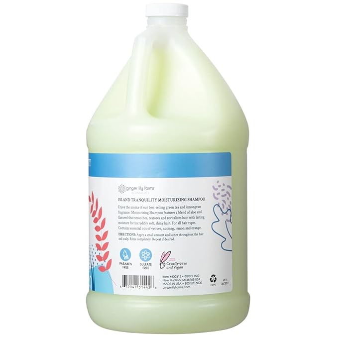 Ginger Lily Farms Botanicals Moisturizing Shampoo for All Hair Types, Island Tranquility, 100% Vegan & Cruelty-Free, Green Tea Lemongrass Scent, 1 Gallon (128 fl oz) Refill (Pack of 4)