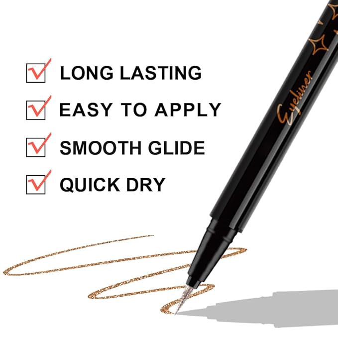 evpct 1Pcs Bronze Glitter Sparkling Liquid Eyeliner, Metallic Shimmer Light Silver Eyeliner Liquid Eye Liner Eyeshadow Pencil Face Body Glitter Makeup, Longwear Waterproof, Fake Eyelashes Mascara