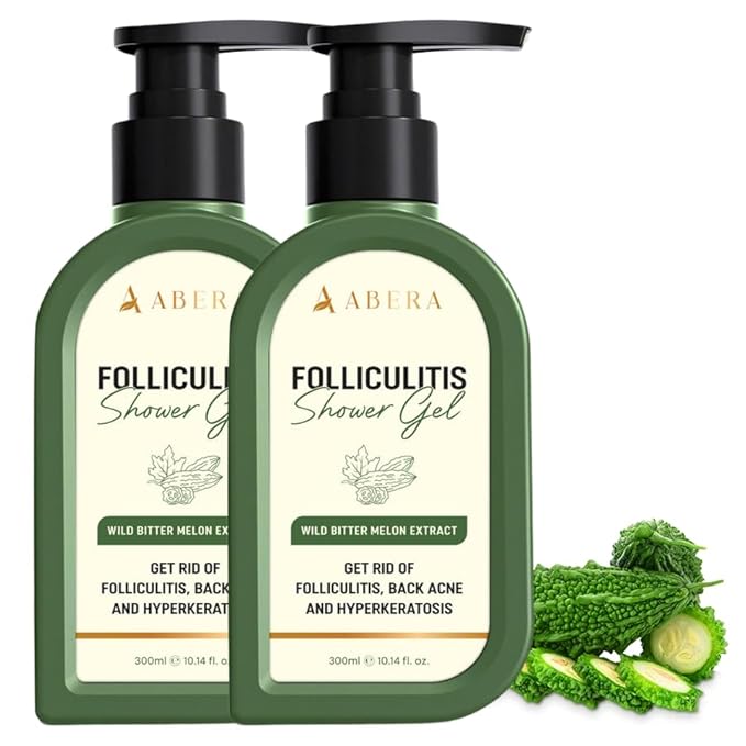 ABERA Folliculitis BHA Shower Gel for Body Acne & KP, Folliculitis Body Wash with Tea Tree Oil & Wild Bitter Melon Extract, Relieves Itching & Irritation, Rough Texture, 2 Pack (10,14 Oz Per Item)