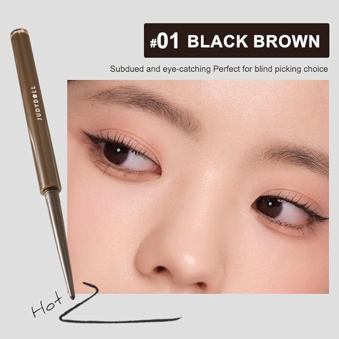 JUDYDOLL Ultrafine Eyeliner Gel Pencil, Fine Lining For Inner & Outer Eyes, Smudge-Proof & Water-Resistant, Smooth Glide Formula (01 Black Brown)