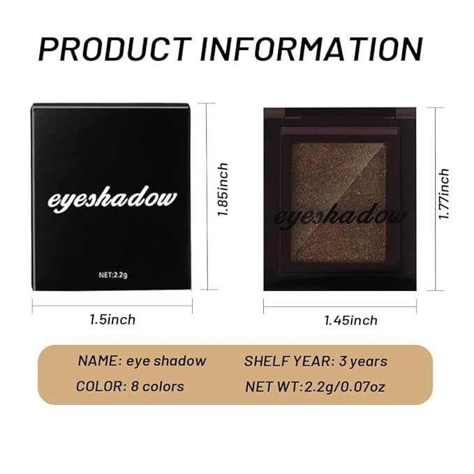 WanTuoluo Sparkly Eyeshadow Palette for Women, Single Monochrome Eye Shadow Makeup, Shiny Pressed Cream Powder, Blendable Natural sombras para ojos, Holographic,Vegan,Travel (08-Glitter-Gold Brown)