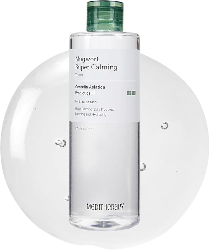 MEDITHERAPY Mugwort Super Calming Toner - Korean Hydrating Toner for face, Purifying Mugwort Essence, Soothing, Calming, Refreshing Facial Toner for Dry, and Sensitive Skin, Daily Skincare, 8.45 fl.
