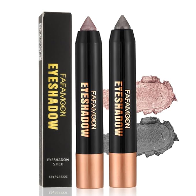 FeiCuiYun 2Pcs Monochrome Cream Shimmer Glitter Eyeshadow Pencil Stick for Women, Eye Shadow Eyeliner Pencil Sticks Makeup, sombras para ojos, Waterproof, Vegan & Cruelty-Free, (03+05, 2Pcs)