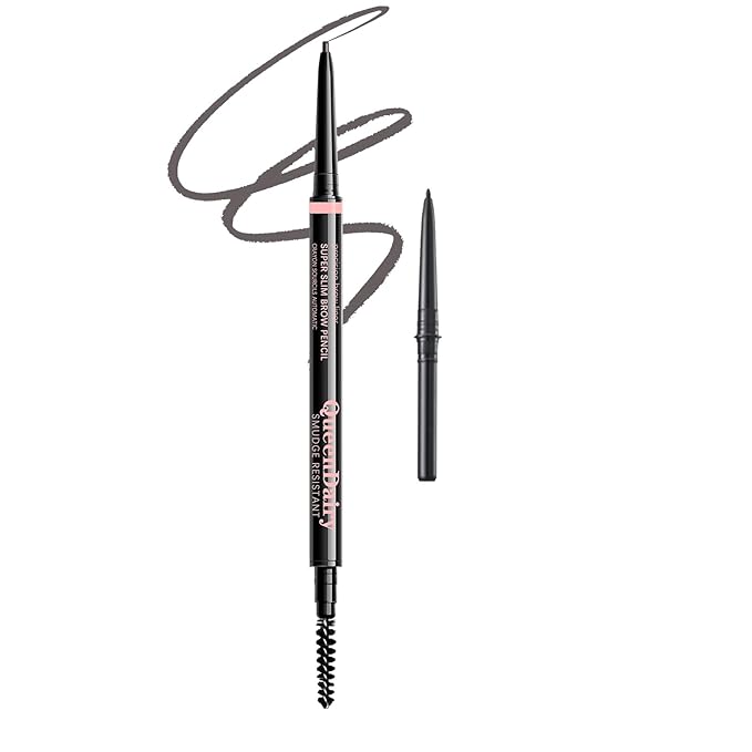 Replaceable Eyebrow Pencil, Ultra Fine 1.5mm Tip Draws Tiny Brow Hairs, Long Lasting & Budgeproof, Waterproof Brow Pencil Built-in Spoolie Brush (Grey)
