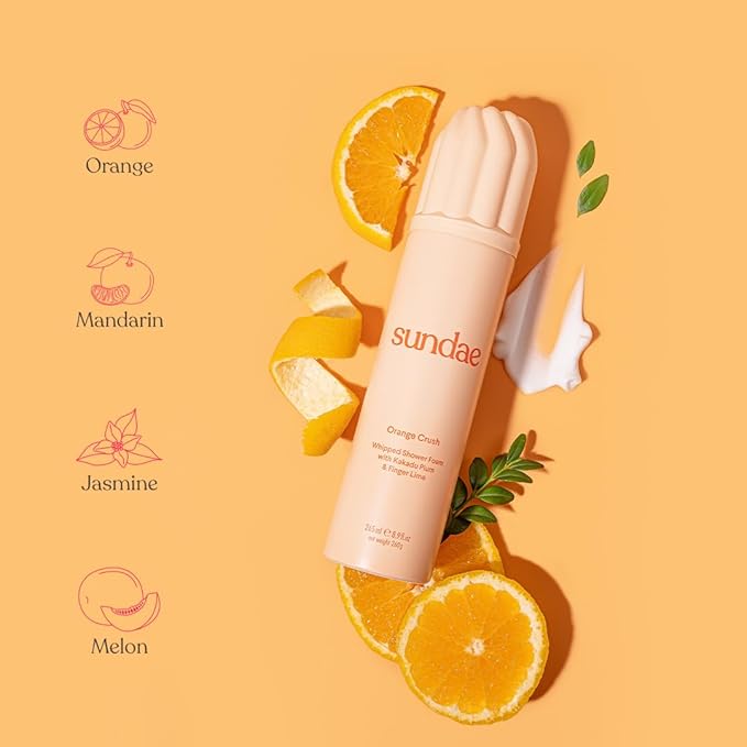 sundae Whipped Shower Foam Orange Foaming Body Wash 8.9 fl oz, 265ml with Kakadu Plum & Finger Lime