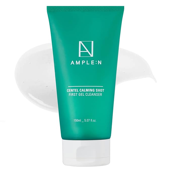 AMPLE:N Centel Calming Shot First Gel Cleanser - Korean Calming Gel Facial Cleanser - Makeup Remover Soap Free Face Wash for Sensitive Skin - Cica and Tea Tree Extract - Fragrance Free - 5.07 fl.oz.