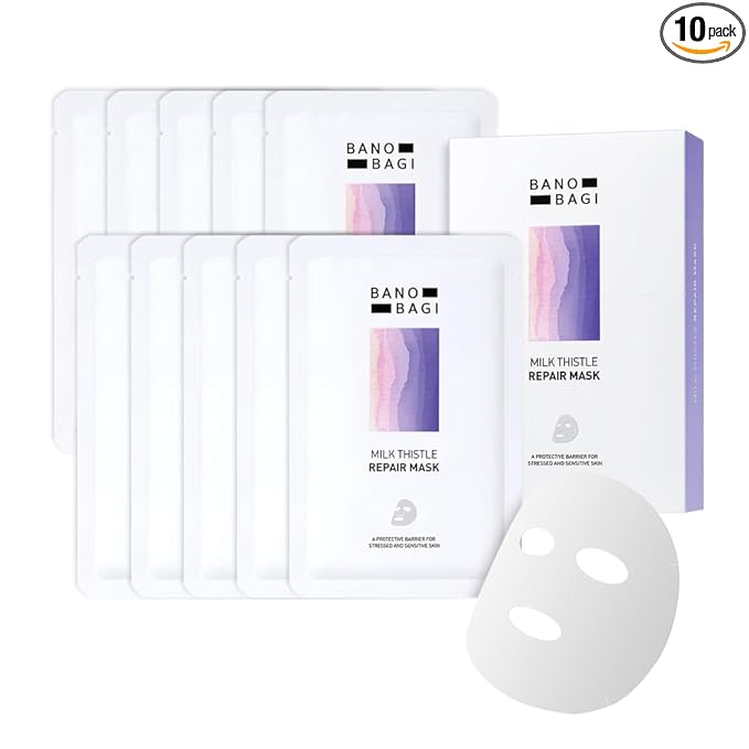 Banobagi Milk Thistle Repair Face Mask – Korean Skin Care with Centella, Hyaluronic Acid & Adenosine | Hydrating & Soothing Sheet Mask for Sensitive Skin, Fragrance-Free, 10EA