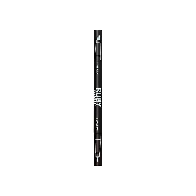 Ruby Kisses Go Brow Microblading Eyebrow Pen, Waterproof Eyebrow Pencil for Women, Dual-Ended Liquid Tattoo Brow Pencil with 4-Fork & Precise Brush Tip for Natural Hair-Like Strokes (Medium Brown)