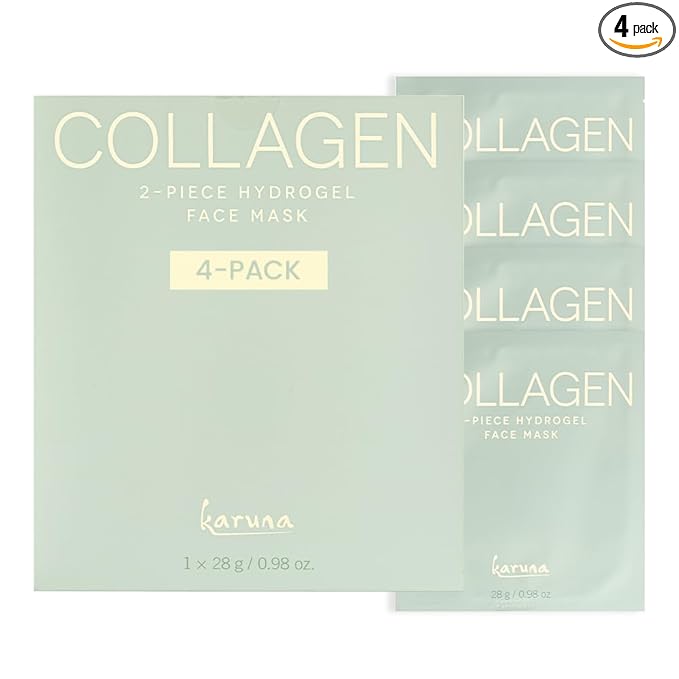 Karuna Skin - COLLAGEN Face Mask Sheets, Hydrogel 2-Piece Facial Mask, Age-Defying, Hydrating, Rejuvenating & Moisturizing Skin Care Essential That Targets Fine Lines & Wrinkles, 4 Packs