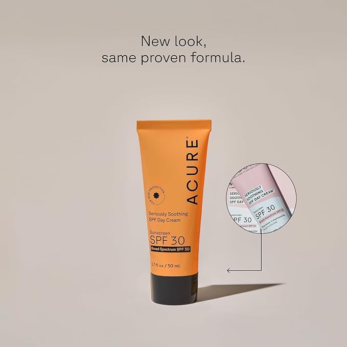 Acure Seriously Soothing SPF 30 Day Cream - Face Moisturizer with SPF 30, Anti Aging Zinc Oxide Sunscreen, Reef-Safe Face Cream, Daily Facial Care for Women & Men with Niacinamide, Vegan - 1.7 fl oz