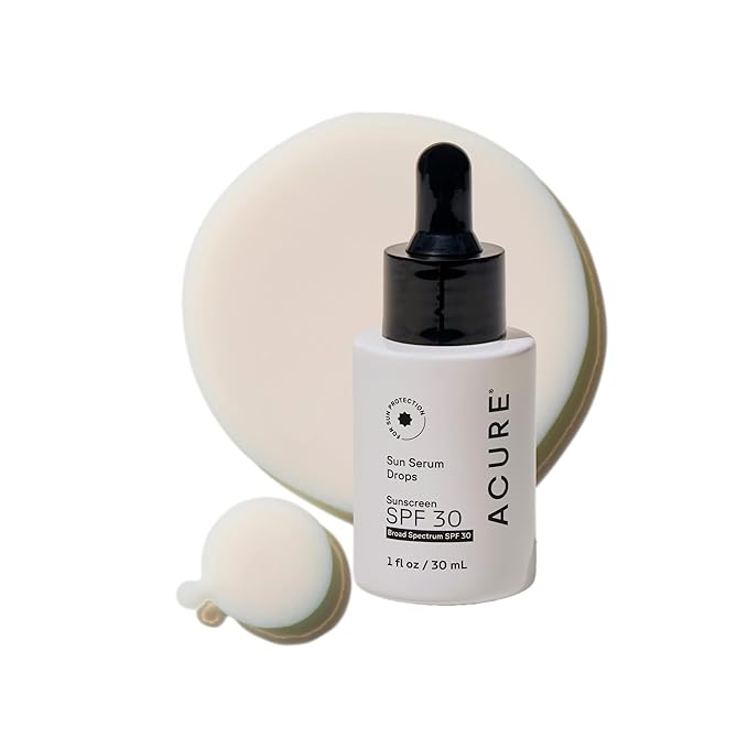 Acure Sun Serum Drops SPF 30 - Hydrating Sunscreen Serum & Reef-Safe Broad-Spectrum Protection, Skincare for Beauty Glow, Sheer UV Shield, Use with Makeup, Travel Size, Sulfate Free, Vegan - 1 fl oz