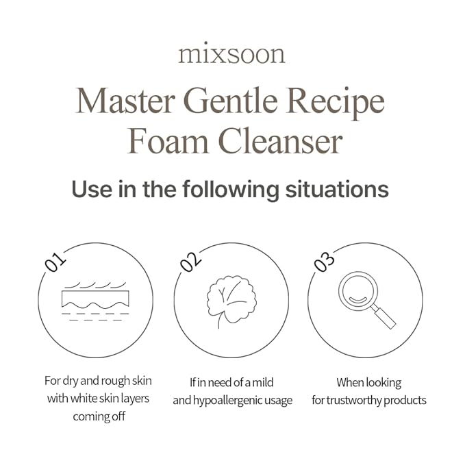 mixsoon Master Gentle Recipe Foam Cleanser-Mild Exfoliation Daily Cleanser, Amino Acid Complex and Cica, Soft Foam for Clear, Moisturized Skin 150ml / 5.07 fl. oz. Korean Glass Skin Care