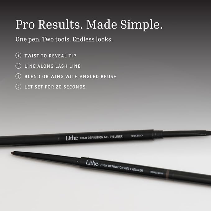 LITHE BEAUTY Smudge-Proof Gel Eyeliner Pencil Set, Long Wear Retractable Eyeliner with Ultra Thin Tip & Angled Brush, High Definition Vegan Makeup Duo in Shades Blueprint and Galaxy