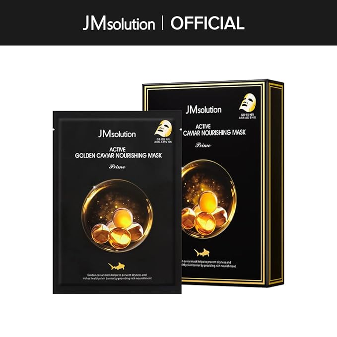 JMsolution Active Golden Caviar Mask Prime (10 Sheets) | [3.5 Billion Sold] K-Beauty Face Mask with Gold & Caviar for Deep Nutrition & Elasticity | Anti-Aging & Revitalizing Sheet Mask