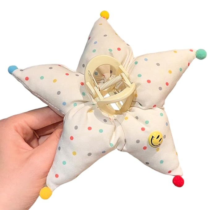 Ouliget Large Fabric Flower Claw Clip,Cute Oversized Hair Clip for Girls Women,Creative Hair Ties Ponytail Decorative Headwear for Christmas Party Decoration (Polka Dot Star)