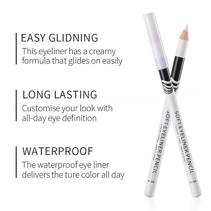 WanTuoluo 12PCS White Waterproof Inner Eyeliner, Eyebrow Pencil for Women– Multi-Use Cream Pen with Sharpener for Liner, Shadow,Matte Quick Dry Eye Pencils, Smudge Proof, Delineador de ojos