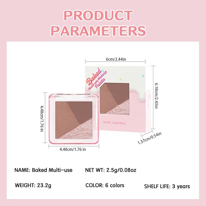 Mini Brown Champagne Baked Eyeshadow Palette,3 Shade Soft Shimmer Eye Shadow, Natural Radiant Glow Makeup, Smooth Blendable&Buildable, No Fallout, Long-Lasting Daily Look, Paleta de Sombras de Ojos 06