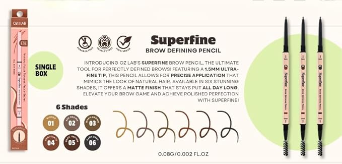 Beauty Superfine Micro Brow Pencil – 1.5mm Ultra-Fine Tip, Waterproof, Vegan Formula, 6 Shades – Long-Lasting Natural Eyebrow Pencil (03 - Warm Brown, 0.08G/0.002 FL.OZ（pack of 1）)