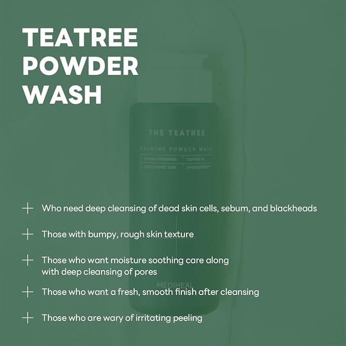 Mediheal Teatree Calming Powder Wash (1.76 oz) - Hydrating Daily Facial Cleanser with Gentle and Rich Bubbles for Remove Blackhead