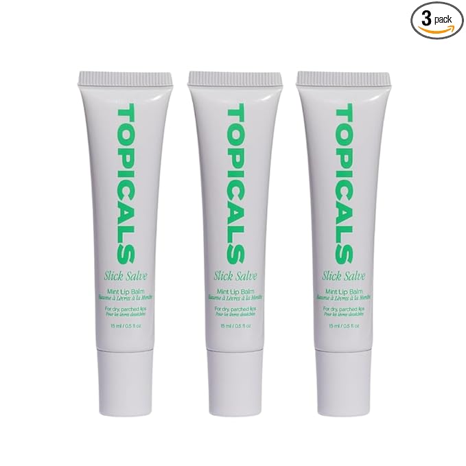 Topicals Slick Salve Mint Glossy Lip Balm | Soothes Discomfort, Strengthens Barrier & Provides Lasting Hydration & Relief | Vegan, Paraben-Free Formula w/Hyaluronic Acid (3 Pack, 0.5 Fl Oz Each)