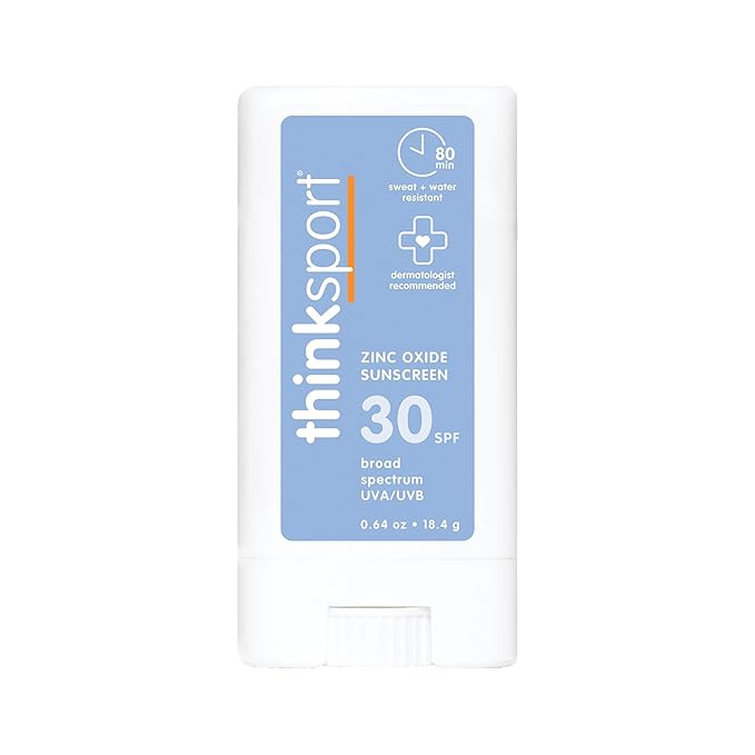 Thinksport SPF 30 Sport Sunscreen Stick with Zinc Oxide, 0.64 oz – Safe, Natural, Water Resistant Sunscreen Stick – Mineral UVA/UVB Sun Protection – Reef Safe Sunscreen