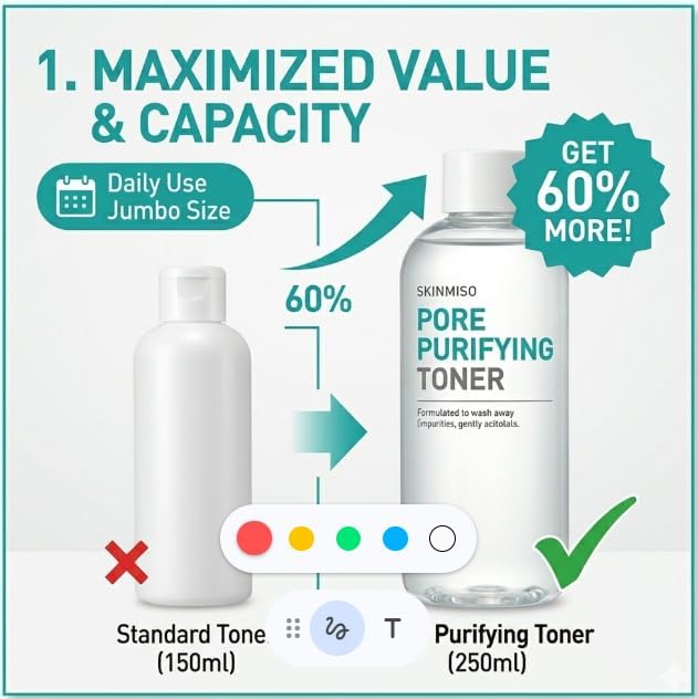 SKINMISO Pore Purifying Toner 8.4 fl oz/ 250ml with Licorice, Chives, and Marine Extracts for pH-Balancing and Deep Pore Cleansing, Made in Korea, K-Beauty