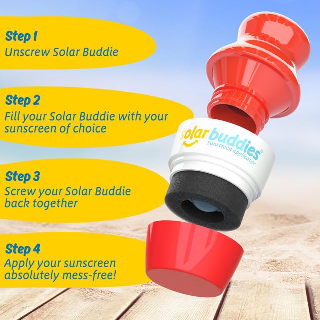 Solar Buddies Sunscreen Applicator - Single Red - Refillable Roll on Sponge Sunscreen, Suncream & Lotion Applicator For Kids, Adults & Families - Holds 3.4fl oz, Perfect Size for Travel