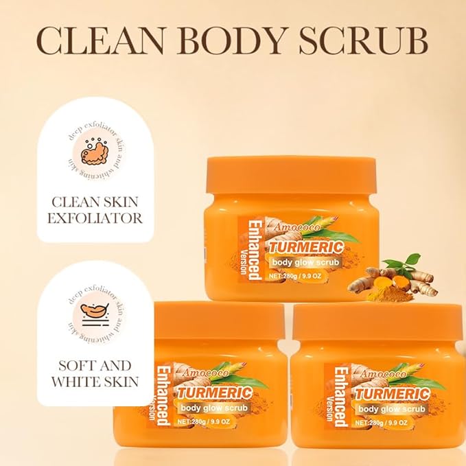 Turmeric Body Scrub, Botanical Skin Cleanser for Dullness & Uneven Tone, Gentle Exfoliating Scrub for Smooth & Glowing Skin Texture, 9.8 oz