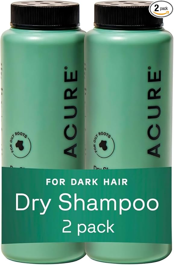 Acure Dry Shampoo - Mini Powder Dry Shampoo for Women with Brunette & Dark Hair, Care to Refresh Treated Color Tinted Hair with Rosemary & Cocoa, Non Aerosol, 100% Vegan - 1.7 oz Travel Size (2 Pack)