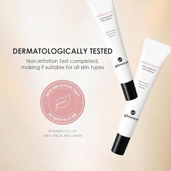 glowiest Dream Glow Collagen 82 Eye Cream- French Collagen eye cream Dark Circle under eye treatment korean eye cream, Glowing Day and Night Care Not Tested on Animals -0.7oz./20g