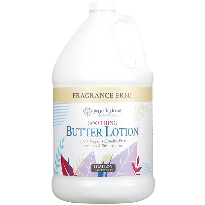 Ginger Lily Farms Botanicals Soothing Butter Lotion for Dry, Sensitive Skin, 100% Vegan & Cruelty-Free, Fragrance Free, 1 Gallon (128 fl oz) Refill (Pack of 4)
