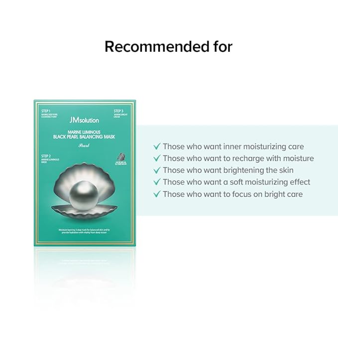 JMsolution Marine Luminous Black Pearl 3 Step Mask (10 Sets) | Bubble Cleanser + Black Sheet Mask + Finishing Cream | Oil & Moisture Balance Korean Skincare Set | K-Beauty Face Mask Kit