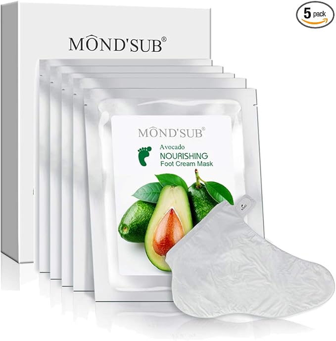 [5 Pairs] MOND'SUB Moisturizing Feet Masks & Avocado Oil Moisturizing Organic - Baby Feet Hydrating Mask for Dry Skin - Instantly Healing Dry Cracked Feet With Natural Oil