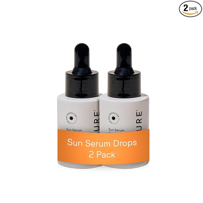 Acure Sun Serum Drops SPF 30 - Hydrating Sunscreen Serum with Broad-Spectrum Protection, Reef-Safe Skincare for Beauty Glow, Light & Sheer UV Shield, Use with Makeup, Travel Size - 1 fl oz (2 Pack)