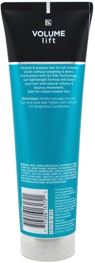 John Frieda Volume Lift Weightless Shampoo, Lightweight Volumizing Shampoo with Air-Silk Technology for Fine or Flat Hair, Adds Natural Fullness, Safe for Color-Treated Hair, 8.45 Oz (Pack of 2)