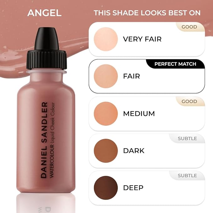 Daniel Sandler Watercolor Liquid Blush — Buildable, Blendable & Long-Lasting Liquid Blush for Cheeks, Lips, & Eyes — Lightweight & Water Resistant — For All Skin Types — Angel