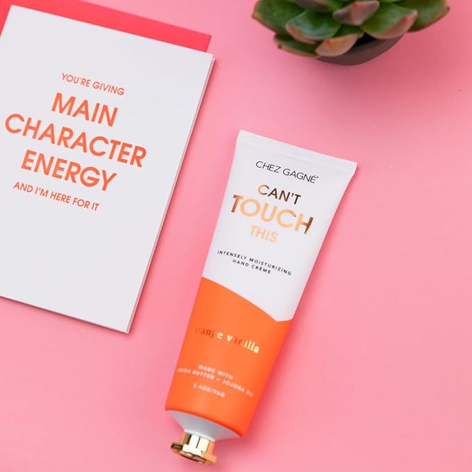 Vegan Hand Cream for Dry Hands - Can’t Touch This - Orange Vanilla 3.4oz Non-Greasy Moisturizing Hand Lotion - Made in California - Paraben, Sulfate & Phthalate Free - Funny Gift