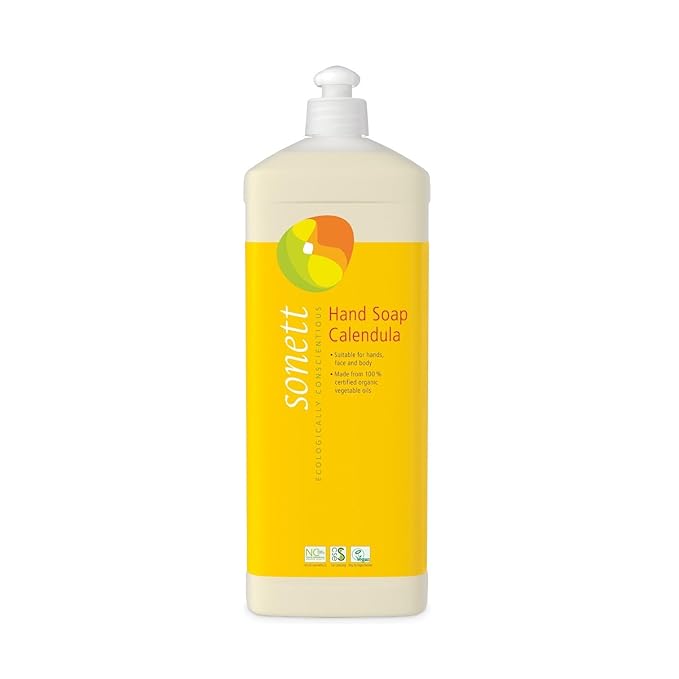 Sonett Organic Hand Soap Calendula – 34 fl oz 1 L Natural Liquid Hand Wash for Sensitive Skin | Biodegradable, Non-Toxic, Eco-Friendly, Plant-Based, Chemical-Free, Gentle Moisturizing Soap