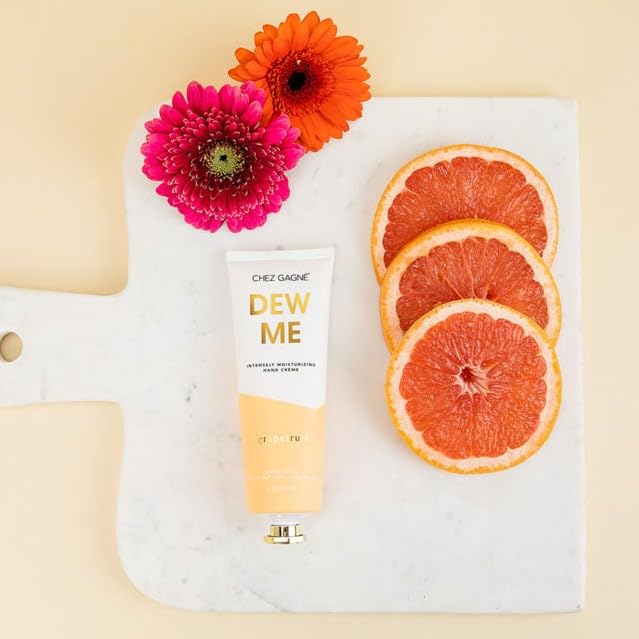 Chez Gagné Vegan Hand Cream for Dry Hands - Dew Me - Grapefruit 3.4oz Non-Greasy Moisturizing Hand Lotion - Made in California - Paraben, Sulfate & Phthalate Free - Flirty Funny Gift
