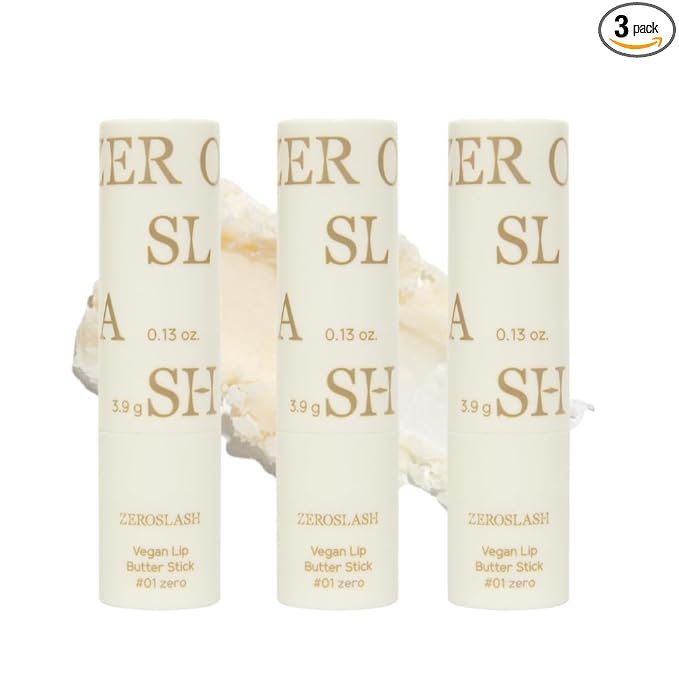 Zeroslash Vegan Lip Butter Stick with Shea Butter & Squalane 0.13oz – Hydrating Lip Balm for Dry, Chapped Lips | Plant-Based Lip Care with 6 Natural Oils | Overnight Lip Mask | Pack of 3