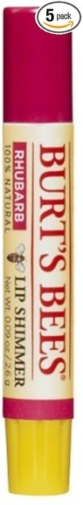 Burt's Bees Lip Shimmer, Rhubarb 0.09 oz (Pack of 5)