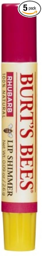 Burt's Bees Lip Shimmer, Rhubarb 0.09 oz (Pack of 5)