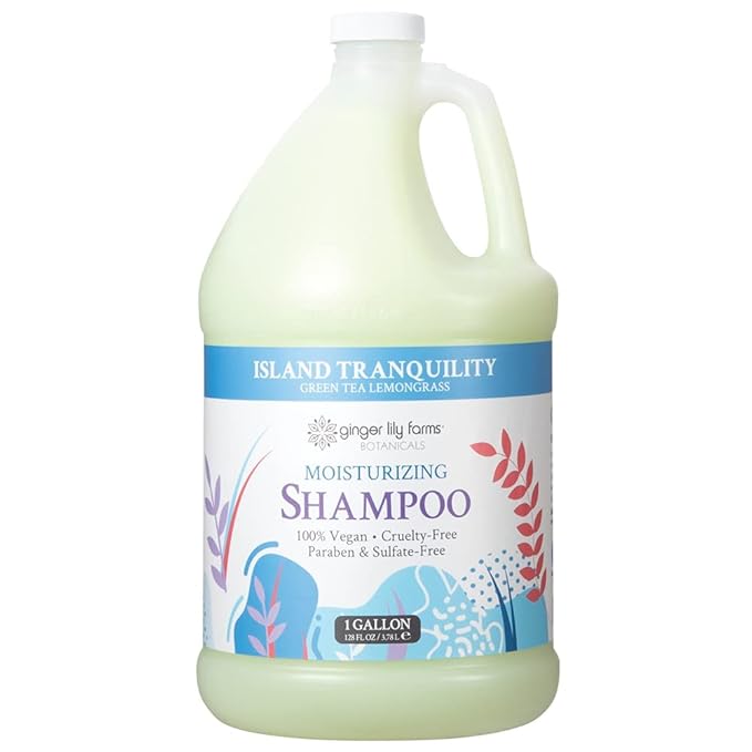 Ginger Lily Farms Botanicals Moisturizing Shampoo for All Hair Types, Island Tranquility, 100% Vegan & Cruelty-Free, Green Tea Lemongrass Scent, 1 Gallon (128 fl oz) Refill (Pack of 4)