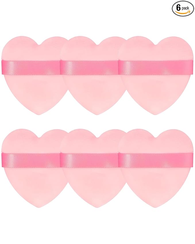 6Pcs Pink Powder Puff for Face Powder, Heart Shape Soft Puffs for Applying Face Powders, Normal Size Velour Makeup Puff Beauty Tool for Women Mother‘s Day