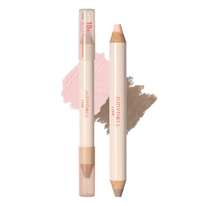 JUDYDOLL Quick-Fix Contour Duo, 2-in-1 Cream Contour Stick with Highlighter, 18H Waterproof & Sweat-Proof, Lightweight Non-Sticky Formula, For Sculpting & Defining (01)