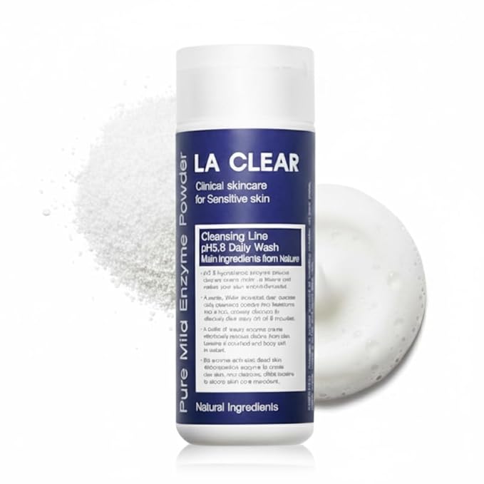 La clear Pure Mild Enzyme Powder Cleanser - Daily Exfoliating Facial Wash for Sensitive/Acne/All Skin Types. Natural Ingredients, pH5.8, Phthalate/Fragrance-Free, 2.5oz