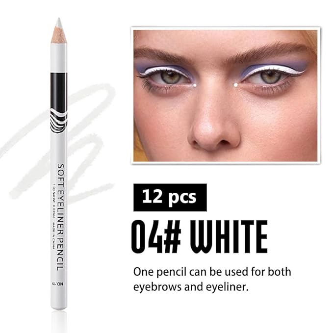 WanTuoluo 12PCS White Waterproof Inner Eyeliner, Eyebrow Pencil for Women– Multi-Use Cream Pen with Sharpener for Liner, Shadow,Matte Quick Dry Eye Pencils, Smudge Proof, Delineador de ojos