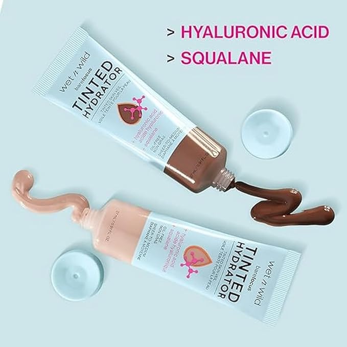 wet n wild Bare Focus Tinted Hydrator Tinted Skin Veil, Lightweight Buildable Coverage with Hyaluronic Acid & Vegan Squalane, Semi-Matte Finish, Cruelty-Free - Medium Tan (Pack of 2)
