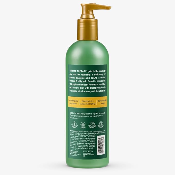 ShiKai Borage Therapy Dry Skin Lotion Moisturizer (16oz, Pack of 2) Unscented Skincare | Hydrating Lotion for Eczema, Dry Hands & Body | With Oatmeal, Shea